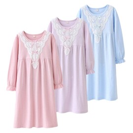 UNOPRO Pajamas, Kids Nightwear, Girls, Long Sleeve, Room, Dress, Children's Pajamas, Lace, Cute, Nightwear, Nightwear, Loungewear, Girls, Room Wear, Sleepwear, 100% Cotton, Pink, Autumn, Winter,
