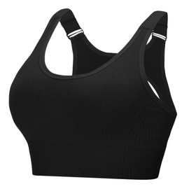 Litherday Sports Bra Women's Strong Hold Push Up Yoga Sports Bra Without Underwire with Removable Padded Adjustable Straps for Fitness Running Jogging, black, L