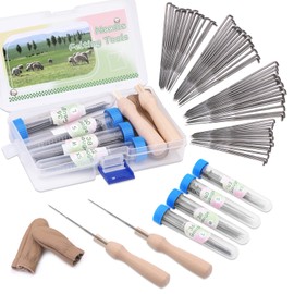 SUVSOON 63PCS Needle Felting Needles with Wooden Handles, Wool Felting Tool Kit with 60PCS Needle Felting 2 Single-Felt Needle Handle Fingercots, 4-Sizes Felting Needles for Various Felting Projects