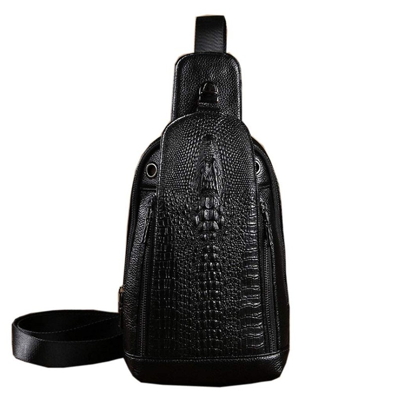 Hebetag Crocodile Genuine Leather Sling Chest Bag for Men&Women Travel