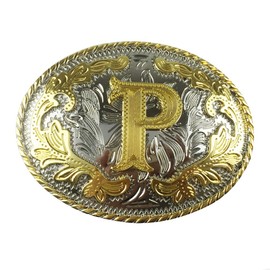 LKMY Men's Belt Buckle,3D Golden Letter,Alphabet, Initial,Carving Belt Buckle A~Z,Western Vintage Style Cowboy Belt Buckles Jeans Accessory for Men Women Father's Day, Christmas, Birthday Gift (P)