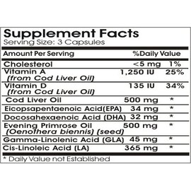 Naturetition Supplements Cod Liver Oil Concentrate 500mg and Evening Primrose 500mg ~ 100 Capsules - No Additives