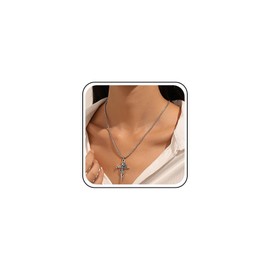 Xduargs Punk Sword Cross Necklace Choker Vintage Sword Dagger Choker Necklace Gothic Sword Cross Pendant Necklace Silver Vine Flowers Cross Necklace Jewellery for Women and Girls, Zinc, No Gemstone