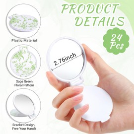 Quzzil 24 Pcs Floral Small Compact Mirrors Bulk for Women Mini Pocket Mirrors Purse Travel Makeup Portable Folding Glass Gift for Wedding Guest Bridal Shower Birthday Party Favor (Green)