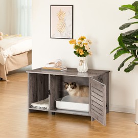 HOOBRO Cat Litter Box Enclosure, Hidden Cat Litter Box Furniture with Louvered Door, Spacious Hidden Cat Washroom with Divider, Cat Furniture Cabinet, Wooden Pet House, Greige BG07MW01
