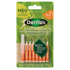 DenTek Eco Easybrush Interdental Brush ISO 1 Pack of 8 Plant-Based 0.45 mm Extra Fine for Very Tight Interdental Spaces with Mint Flavour & Hygienic Protective Cap - Reusable