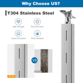 Deck Man 2 Pack Cable Railing Post Stainless Steel Adjustable Angle Intermediate Post for 1/8" Deck Cable Railing，Silvery