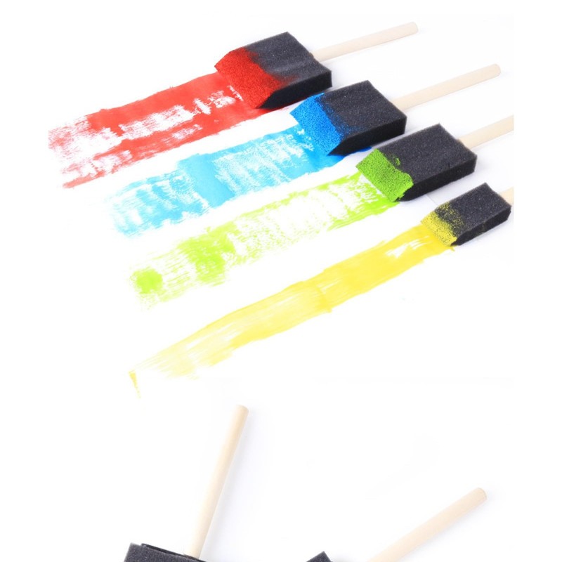 [ShuaWdk]スポンジブラシ、フォームペイントブラシ4本、4サイズ、木製ハンドルスポンジペイントブラシ、細部、染色、ニス、広い面積、DIYクラフトプロジェクト用