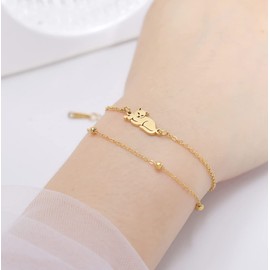 UNIFT Layered Bracelet For Women Recumbent Cat Double Chain Bracelet Stainless Steel Cute Cat Pendant Double Layer Bracelet Jewelry Gifts For Cat Lover (gold, Stainless Steel)