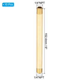 PATIKIL 1/4" x 1/4" NPT Male Brass Pipe Fitting Long Nipple, 10Pcs 6" Long Straight Pipe Fitting Connector Extender for Fuel, Air, Water, Oil, Gas System Connection, 1200PSI