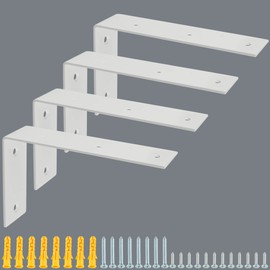 Alise Floating Shelf Brackets,White Bracket for Shelves Heavy Duty L Wall Bracket Corner Brace,Widened Stainless Steel Joint Angle Bracket for Wooden Board Support,7x4.2 Inch,Pack of 4
