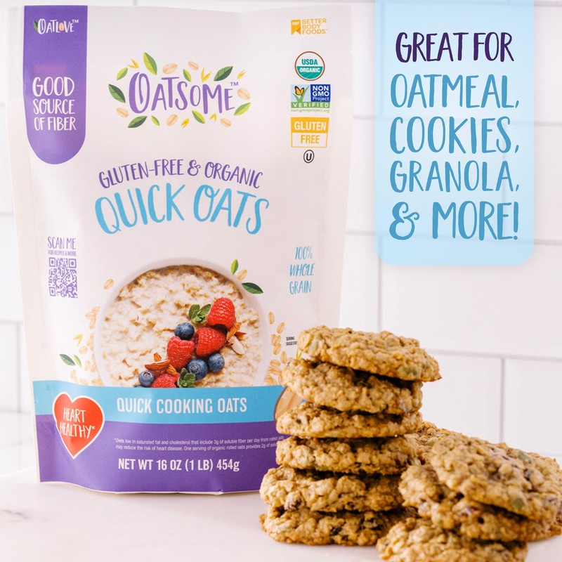 Oatsome Organic Quick Oats, 1lb Bag – Gluten-Free, Whole Grain