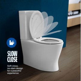 HIGHCRAFT Premium Round Toilet Seat with Slow-Close Design, Adjustable Hinges & Quick Removal Mechanism - Molded Wood Toilet Seat - Fits Standard Round Toilets - Toilet Seat in White