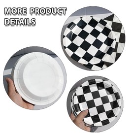 EaciTown 20 Pcs Racing Car Party Plates Paper Checkered Plates Checkered Flag Plates Disposable Black & White Checkeredd Tableware for Birthday Party Christmas