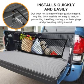 Envelope Style Cargo Net Compatible with Toyota Tacoma 2005-2024, Highly Elastic Truck Bed Cargo Net with Storage Bag-Heavy Duty Carabiners- Upgraded 4.5mm Bungee