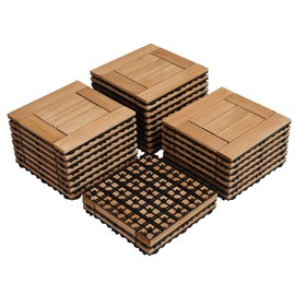 Topeakmart 27PCS Patio Deck Tiles Interlocking Wood Decking Floor Tiles 12 x 12in Natural Wood for Outdoor & Indoor Patio Garden Deck Poolside