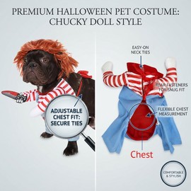 Halloween Dog Costume for Party Dress-Up – Bloody Doll Outfit with Wig and Knife-Themed Detail for Holiday Photos-Pet Deadly Doll Dog Costume