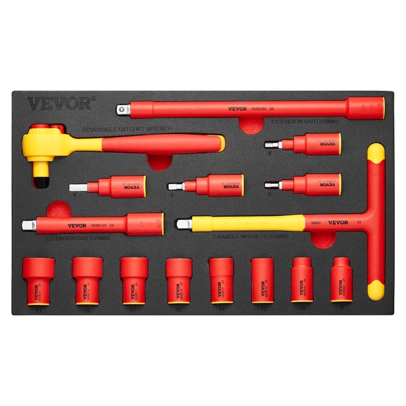 VEVOR Insulated Socket Set, 16-Piece Insulated Wrench Tool Set, 1000V