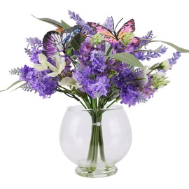 Jusdreen Artificial Lavender Bouquet with Vase, Purple Artificial Flowers for Table Centerpiece, Faux Purple Flowers Decoration for Home Party Wedding