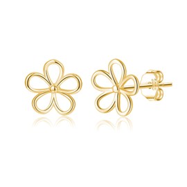 SLUYNZ Solid 925 Sterling Silver Flower Stud Earrings for Women Teens Hollow Flower Stud Earrings Spring