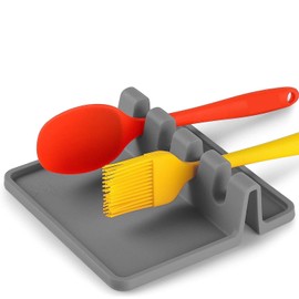 U Chef Soporte para Utensilios de Cocina de Silicona, Porta Cucharas, Soporte para Cucharones, Espátulas, Pinzas, Resistente al Calor y con Bandeja Antigoteo