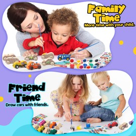 ColCospie Wooden Cars,Come with 18 Pcs Unfinished Wooden Cars to Paint for Kids and 1set Paint Colors, 2 pcs Wooden Car Sticker