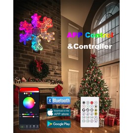 QBN 32" Smart Christmas Snowflake Lights, 80 Scenes&DIY Color Changing Window Hang Lights, Music Sync, Bluetooth App Control, Large Snowflake Christmas Decorations for Wall, Window Xmas