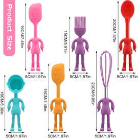 Human Shaped Kitchen Utensils Set 6 Piece Non Stick Heat Resistant Baking Tools Kitchen Gadgets Silicone Cute Utensils with Comfortable Grip Handle, Dishwasher Easy Clean and Stand up Kitchenware