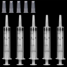 Syringe 20ml Plastic Syringes with Cap Dispensing Measuring Syringe Tools for Labs Liquids Watering Feeding Pets, Individually Packaged 5 Pcs