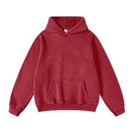Hatant Oversized Hoodie Sweatshirts for Women Couples Heavyweight Hoodies Pullover Vintage Acid Wash Sweaters Hoodies with Pocket Women's Fashion Hoodies Sweatshirts 2025 Red-M