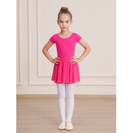 WEGETIT Leotard Girls Gymnastics Toddler Dance Ballet Pink Leotard Dresses with Skirt (Hot Pink,8-10 Years)