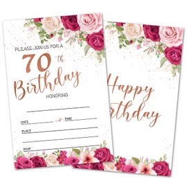oayGnay 70th Birthday Party Invites Cards for Adults, 70 Years Old Birthday Invitations for Women Men, 20 Invitation Cards With Envelopes Floral Birthday Party Supplies -a03