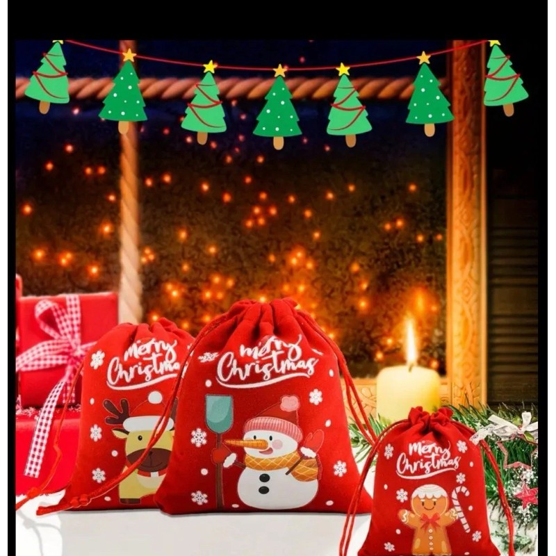 24 Pack Christmas Drawstring Gift Bags, 5x3.5", Candy, Small Gifts,