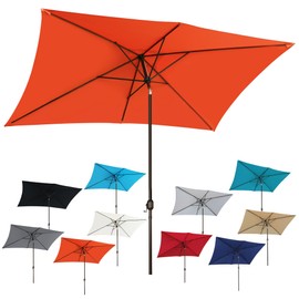 Blissun 10' Rectangular Patio Umbrella Outdoor Market Table Umbrella with Push Button Tilt and Crank, Orange