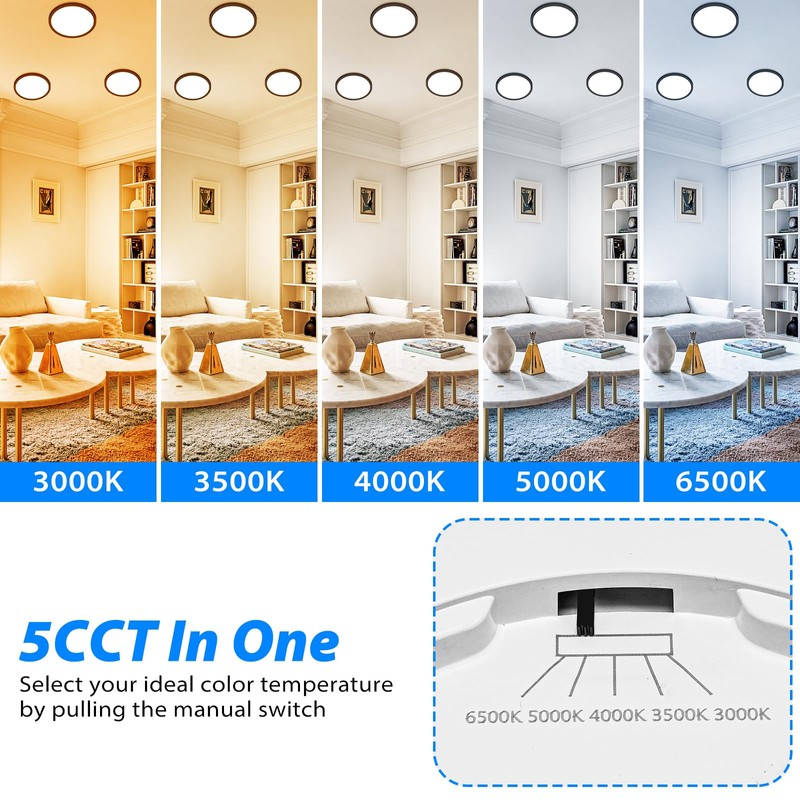 Peasur 7 inch LED Ceiling Light, 3000K/3500K/4000K/5000K/6500K Adjustable Flush Mount