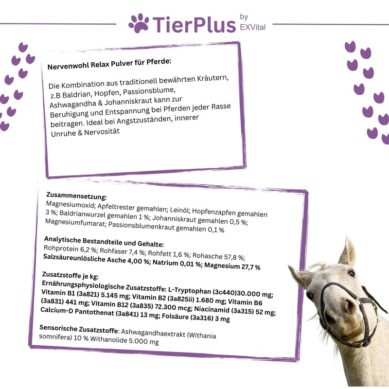 TierPlus TierPlus Nervenwohl Relax Pulver f1r Pferde, mit Mit Baldrian,
