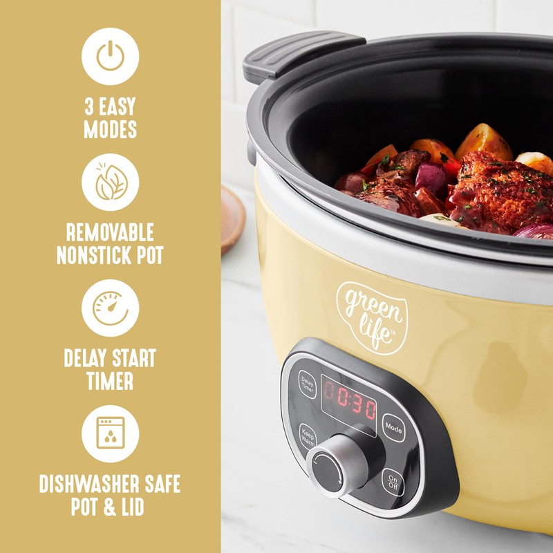 GreenLife 6QT Slow Cooker, Non-Toxic PFAS-Free Ceramic Nonstick Removable Interior