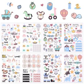 4 Sheets Scrapbook Stickers, Various Patterns Baby Scrapbook Stickers Toddler Stickers for Scrapbooking Baby Girl Boy Stickers Pregnancy Stickers Newborn Baby Shower Stickers Baby Scrapbook Supplies