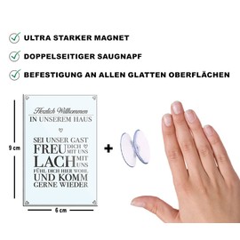 schilderkreis24 Beautiful saying "Herzlich Willkommen" magnet decoration quote family fridge magnet gift idea birthday Christmas 9 x 6 cm