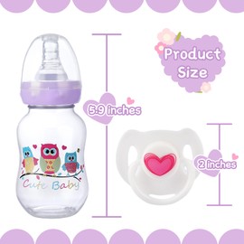 JIZHI 4 Pcs Baby Doll Bottles Set with Magnetic Pacifiers, Baby Doll Accessories for Reborn Baby Doll, Pretend Play Feeding Toy Kids Gift (Pink/Purple)