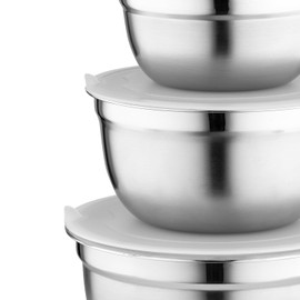 Florina Stainless Steel Bowls with Lid, Set of 3, Bowl Set, 3 Sizes, 14, 16, 18 cm, Mixing Bowl with Airtight Lid, Salad Bowl, Dishwasher Safe, Ideal for Baking, Cooking, Colour: Silver