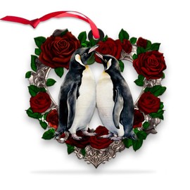 Penguin Couple Ornaments, Wedding Ornament for Newlyweds, Penguin Ornaments Xmas Tree Decor, Christmas Decorations Ornament, Wood Keepsake Gifts for Him Her Couples Engagement