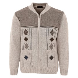 Men Knitted Cardigan Zip Front Chunky Cable Knit with Front Pockets, Medium, Beige Mix