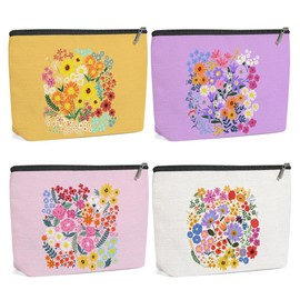 4 Pack Cute Aesthetics Floral Lovers Gift Flower Makeup Bag, Cosmetic Bags for Women, Mom Girls Trip Gifts Favors Bachelorette Party Travel Essentials Toiletry Bag for Christmas Birthday Graduation