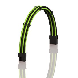 LINKUP - AVA 30cm PCI-E 8P(6+2) GPU PSU Power Supply Braided Sleeved Custom Mod PC Extension Cable w/Combs | Strong & Stiff Design | Single Pack | 300mm - GreenBlack