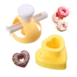 USHXVG 2Pcs Donut Molds with Dip Tongs, Hollow Bread Mold, Heart Stamp, Baking Tools for Home, Donut Shape Cutter, Hollow Pastry Mold