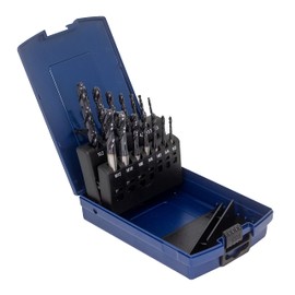 WSH-TOOLS TiAlN Machine Tap Set Blind Hole M3, M4, M5, M6, M8, M10, M12 HSSE-Co5 Plastic Box 14-Piece
