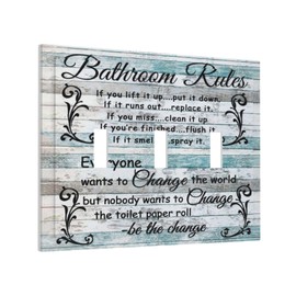 Wood Bath Bathroom Rules 3 Gang Light Switch Plate Decorative Triple Toggle Wall Plate Cover Electrical Faceplate for Bathroom Home Living Room Bedroom Decor