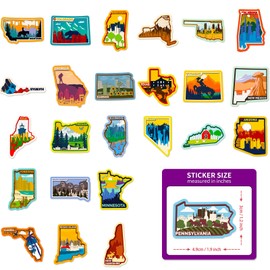 50pcs American State Stickers for Water Bottle State Stickers for Kids Teens Adults Traveler State Waterproof Stickers for Laptop Guitar Luggage Cup Scrapbook (State)