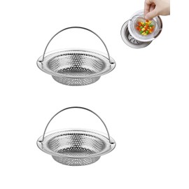 KGDUYC Pack of 2 Sink Strainers, Stainless Steel Drain Strainer, Kitchen Sink, Strainer for Sink with Handle, Sink Strainer, Clogging Protection, Kitchen Drain Sink, 11 x 8 x 2 cm